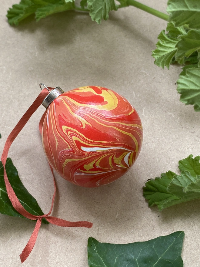 Hand-marbled ceramic bauble