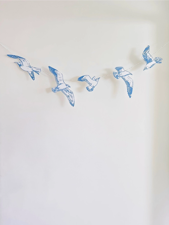 'Swooping Seagulls Of Joy' Hand Printed Bird Linocut Garland