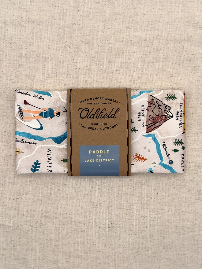 Paddle the Lakes Map Tea Towel Folded Front