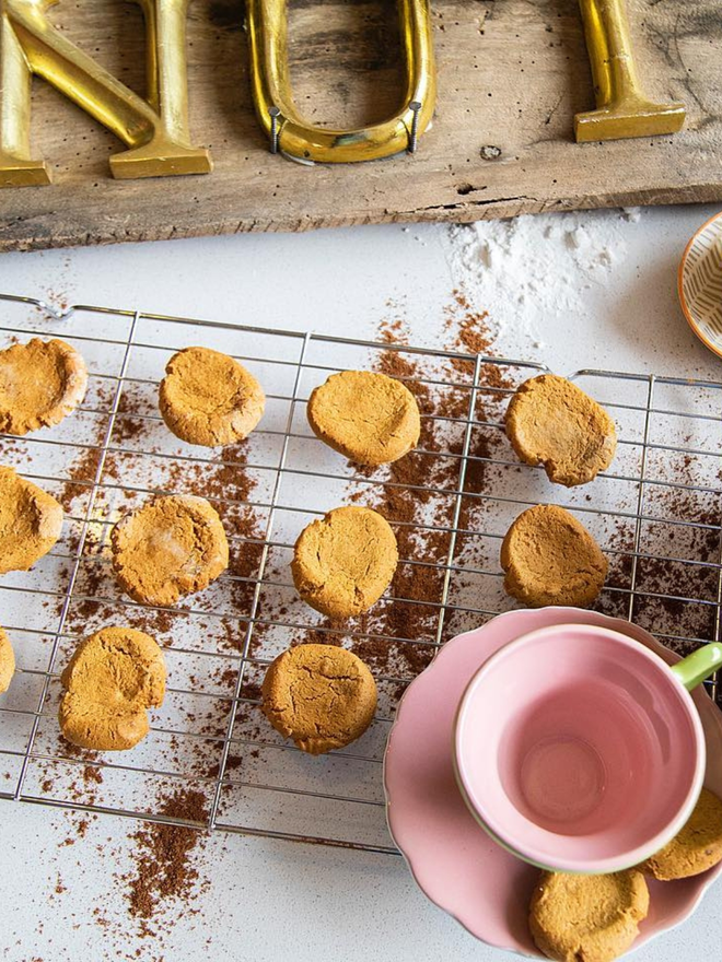 artisan fresh gingernut biscuits on baking tray lifestyle shot