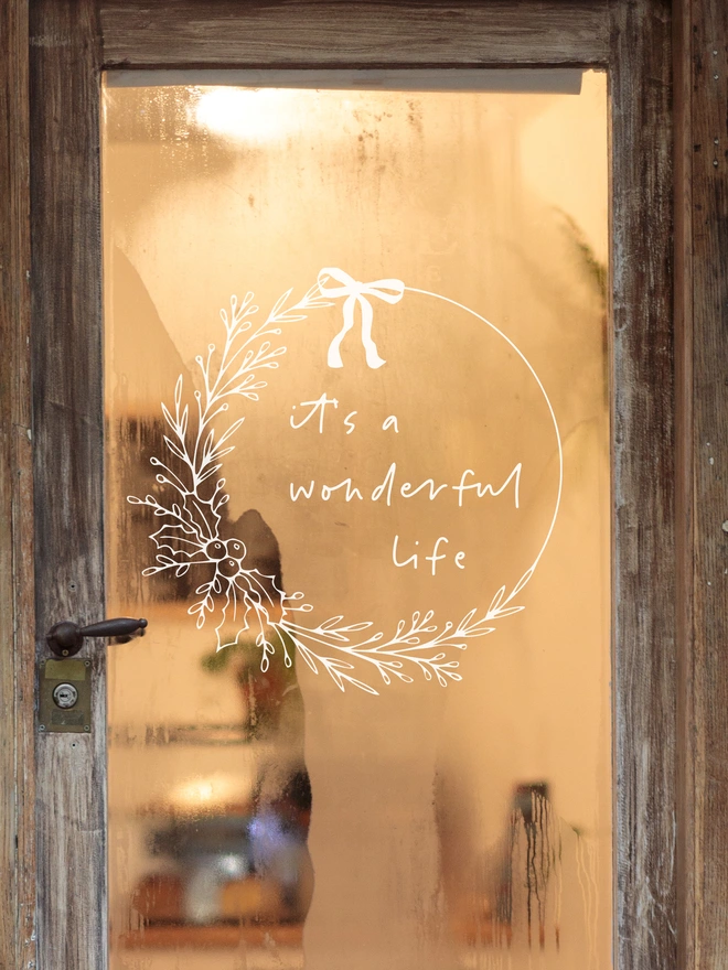 hand drawn floral wreath window sticker