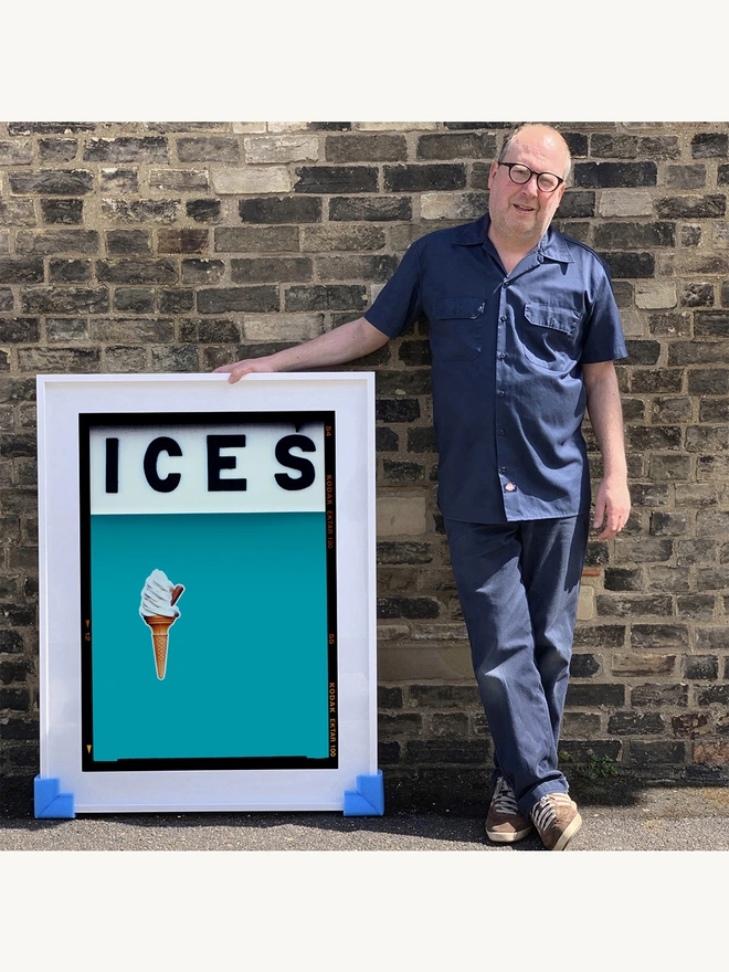 Ices blue curacao pop art colour typography large print framed in white