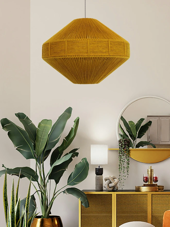 Large Capsule Gold weave pendant lampshade (image: space joy unsplash)