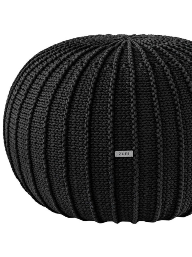Zuri House. Large charcoal knitted pouffe.