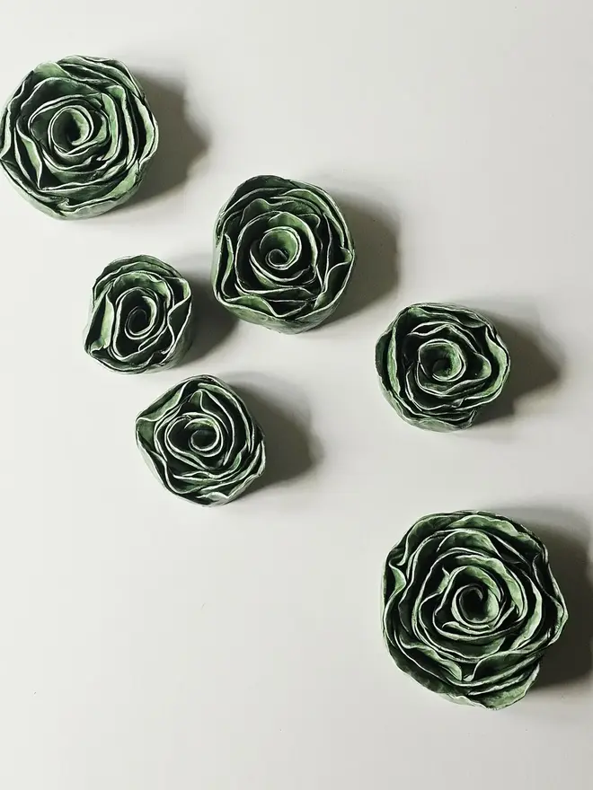 handmade green ceramic rose flower wall hanging decor sculpture art pottery glazed gift for her forever everlasting rose