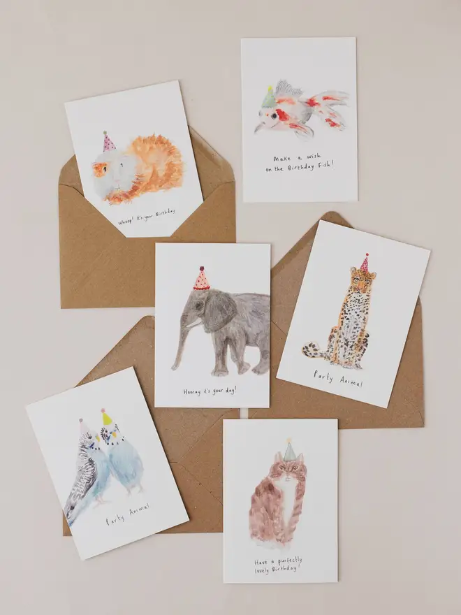 Animal Party themed birthday cards 