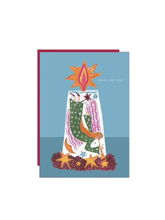 'Peace And Love', Candle Angel Christmas Card