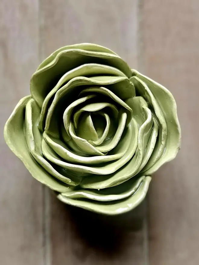 willow sage olive green ceramic peony rose flower for wall art decor pottery gift for ceramic lovers