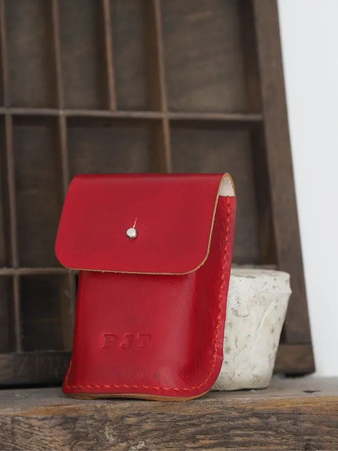 hand dyed red leather playing card holder