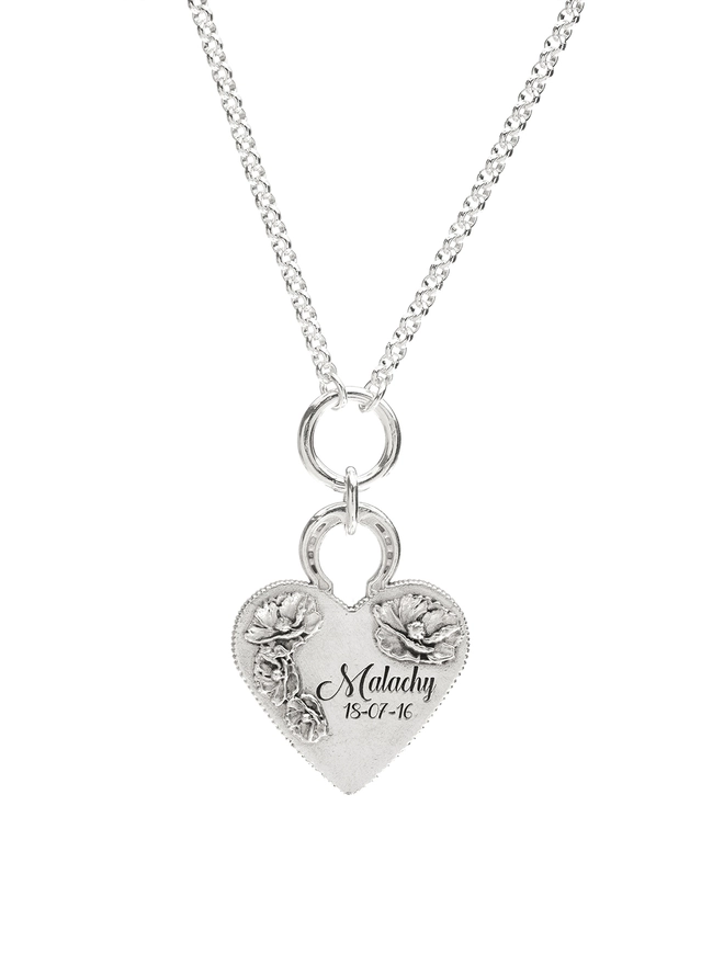 Flower Engraved Heart Pendant silver