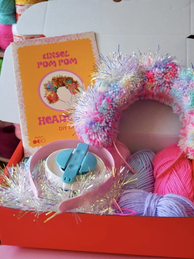 Pastel Iridescent Tinsel Pom Pom Headband Kit