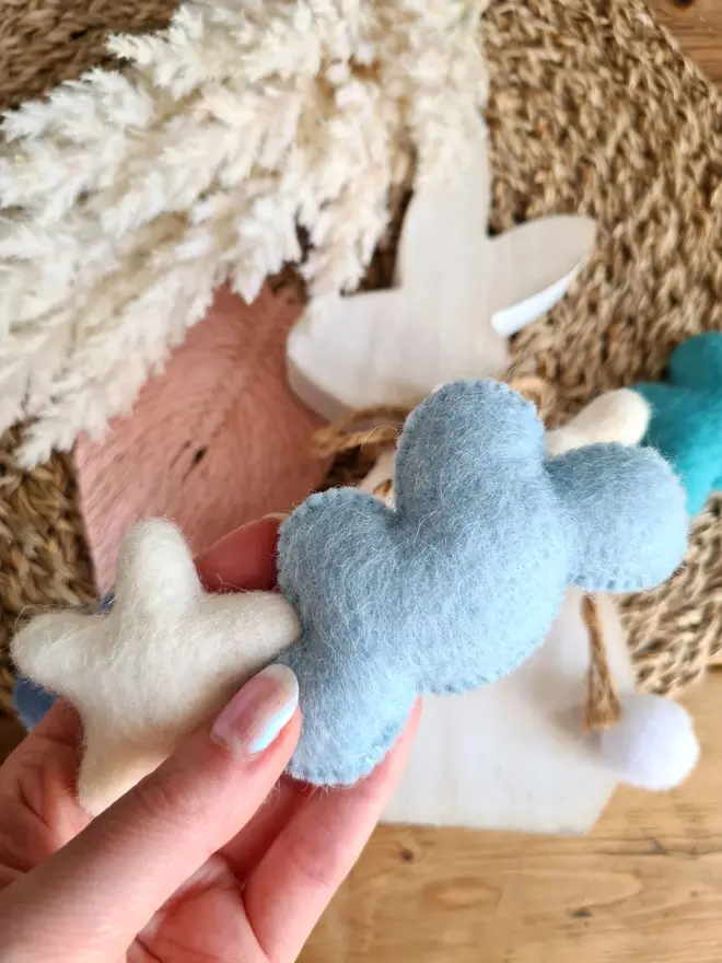 Felt Blue Cloud and Star Garland