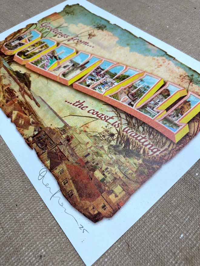 greetings from cornwall retro themed screenprint postcard