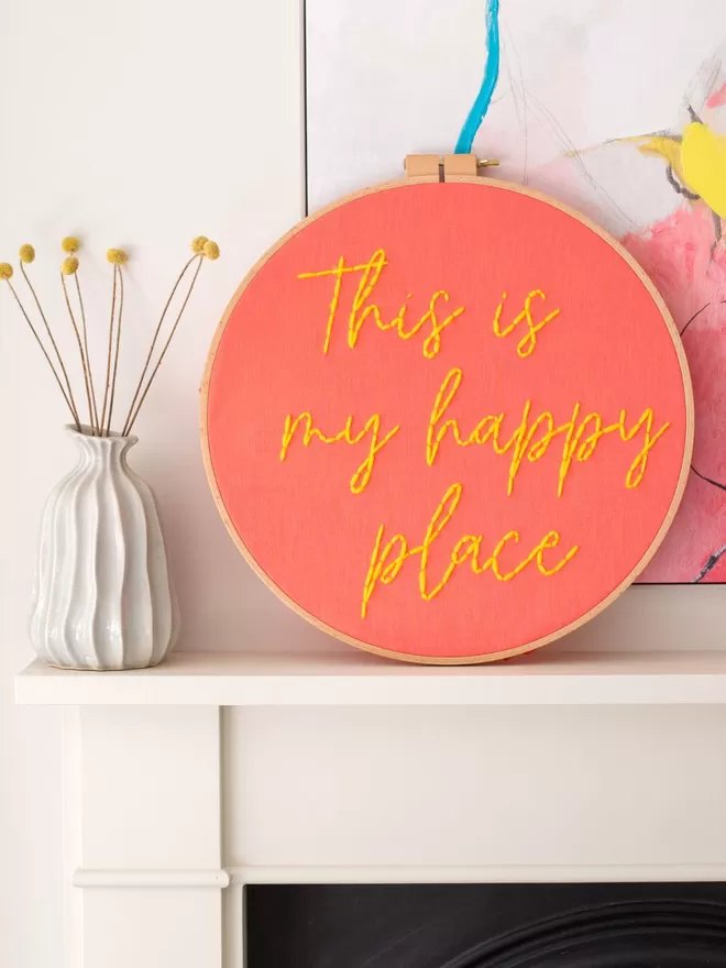 Happy place large embroidered hoop