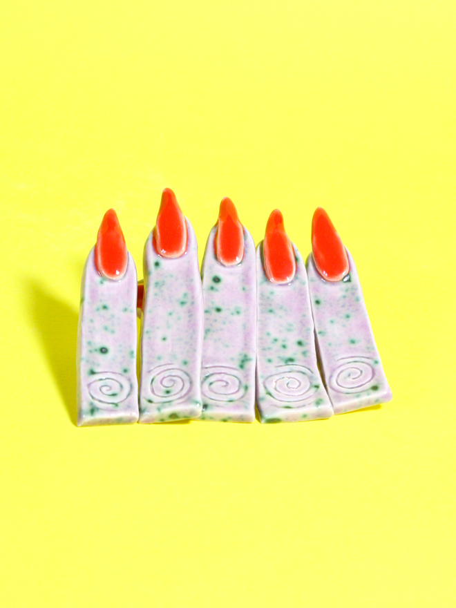 Witches Fingers Ceramic Halloween Brooch Purple