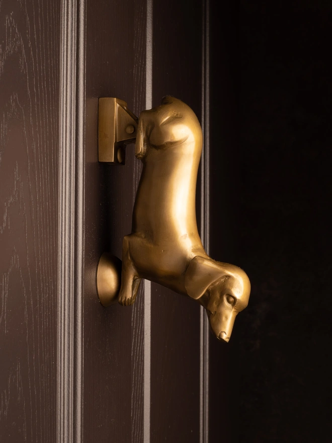 Dachshund Door Knocker in aged brass by Adams & Mack