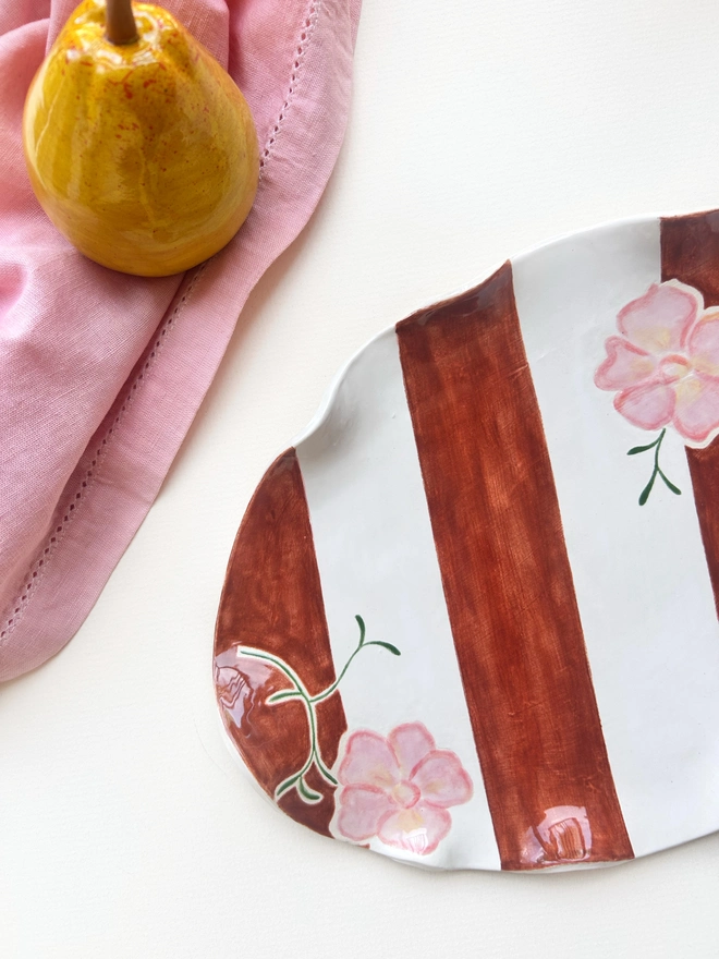 wavy floral and striped plate