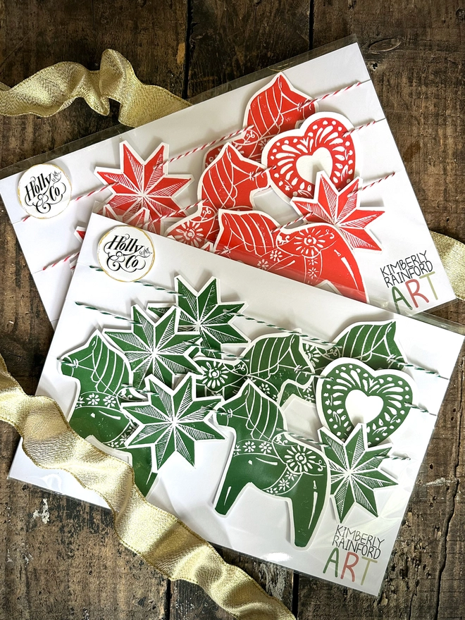 Dala Horse Traditional Nordic Christmas Linocut Garland