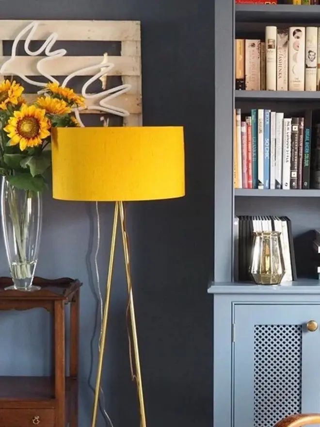 Mustard Yellow Silk Handmade Lampshade With Copper or Gold Foil Lining,  Photo Credit @Erica Davies