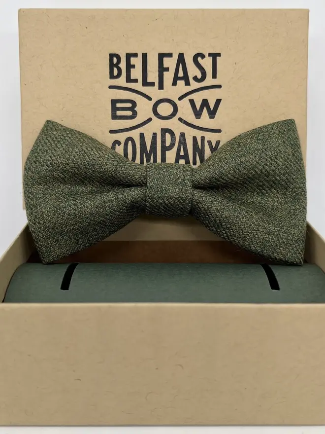 olive green handmade tweed bow tie