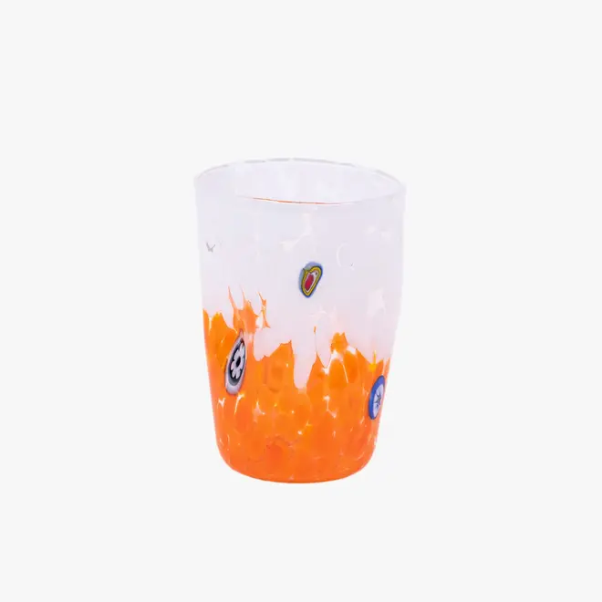white and orange two tone glass tumbler