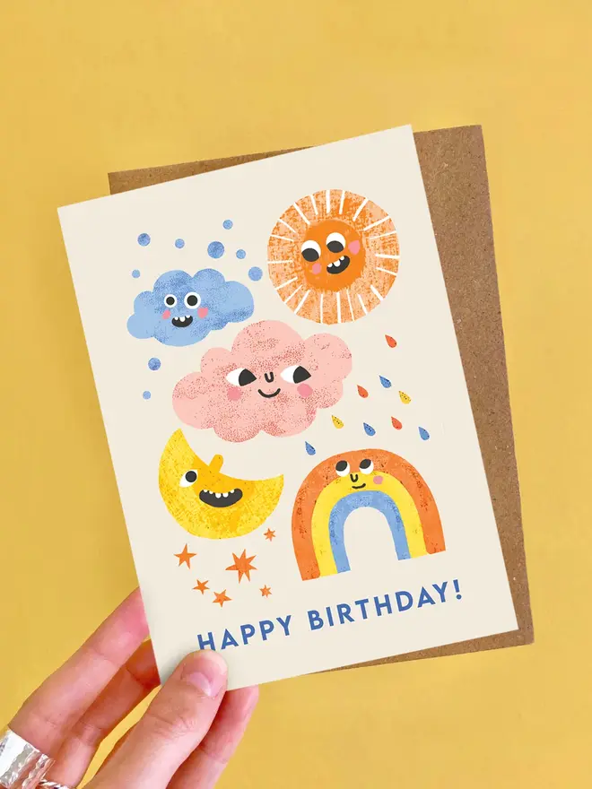 weather faces illustrated birthday card