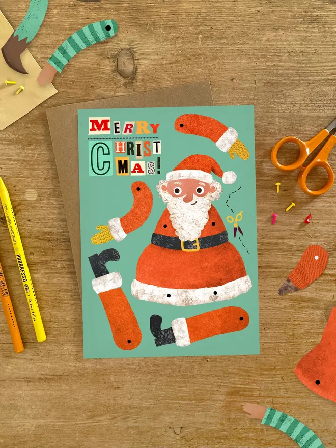 father christmas split pin puppet card