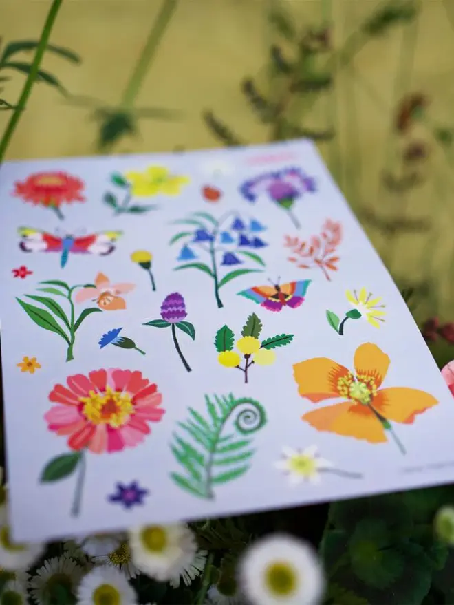 illustrated garden flower sticker pack