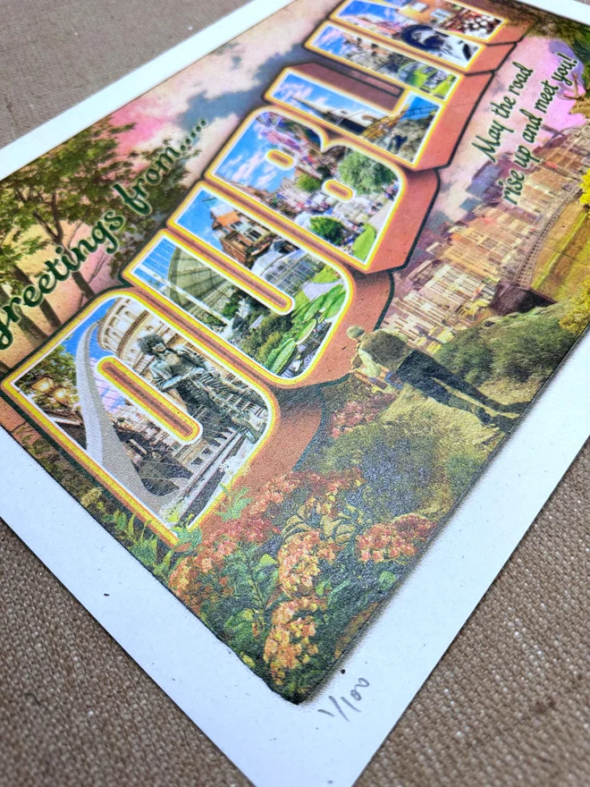 Dublin retro themed vintage screenprint postcard