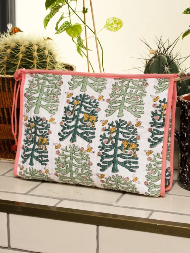Monkey puzzle design cotton pouches and eye mask set