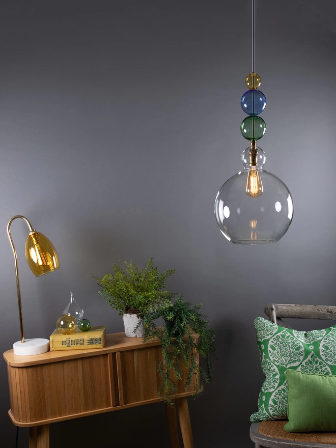 Queen Betty Clear Glass Globe with Baubles Pendant Light Lifestyle 