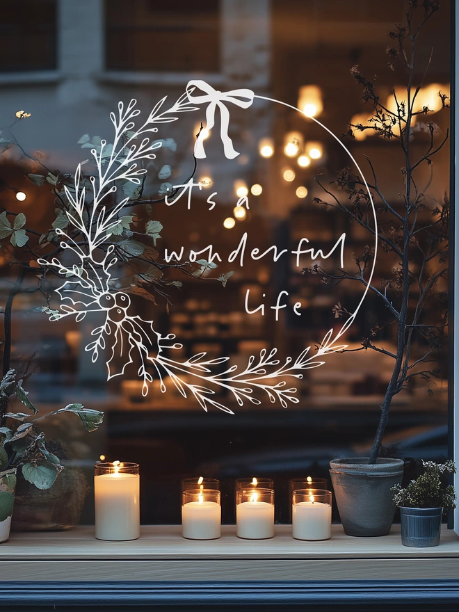 hand drawn floral wreath window sticker