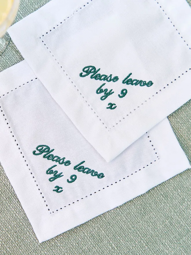 'Please Leave By 9' Napkins (Set Of 4)