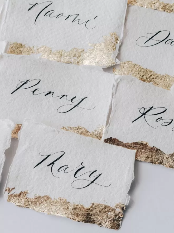 Luxury Handmade Place Cards With Gold Leaf