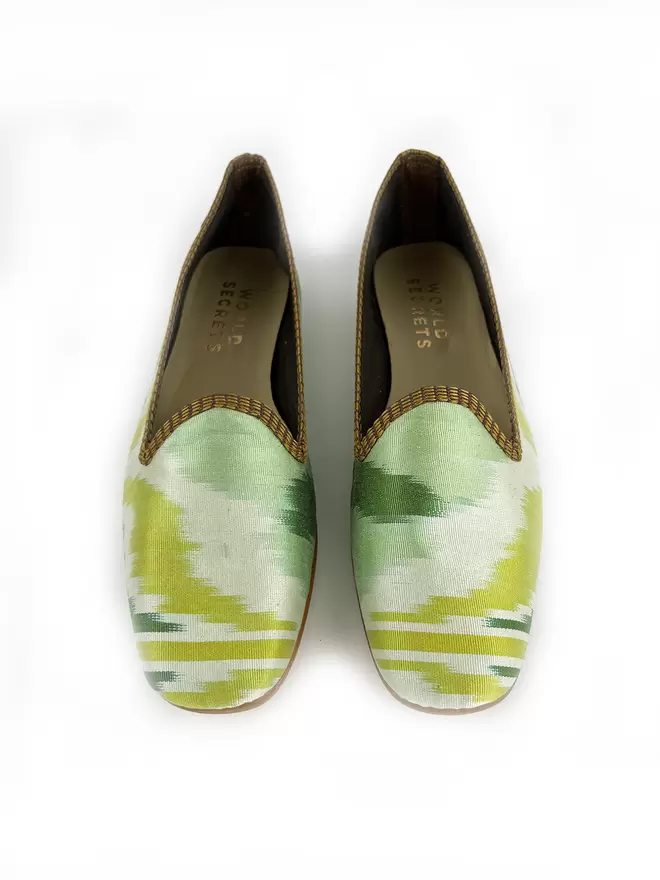 Green Tulip Ikat Silk Flat Shoe 