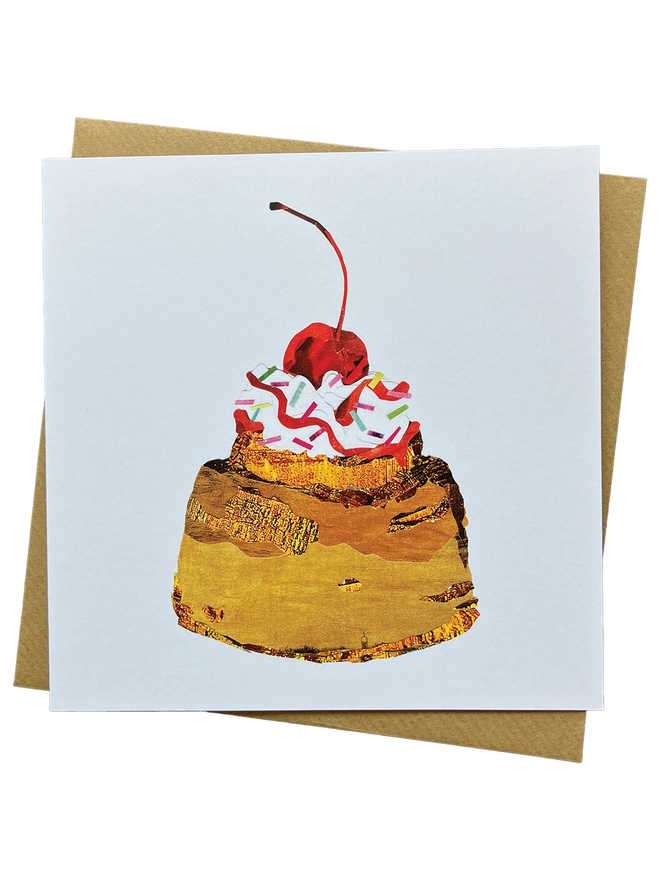 Birthday Card with a recycled paper cherry cake 