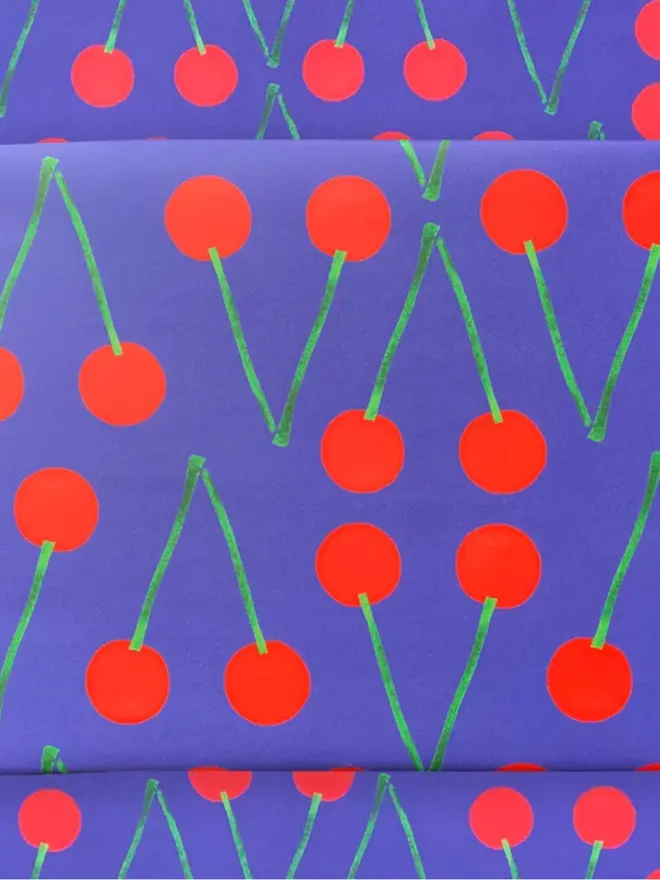 Cherry Pattern Wrapping Paper, against a pattern background. 