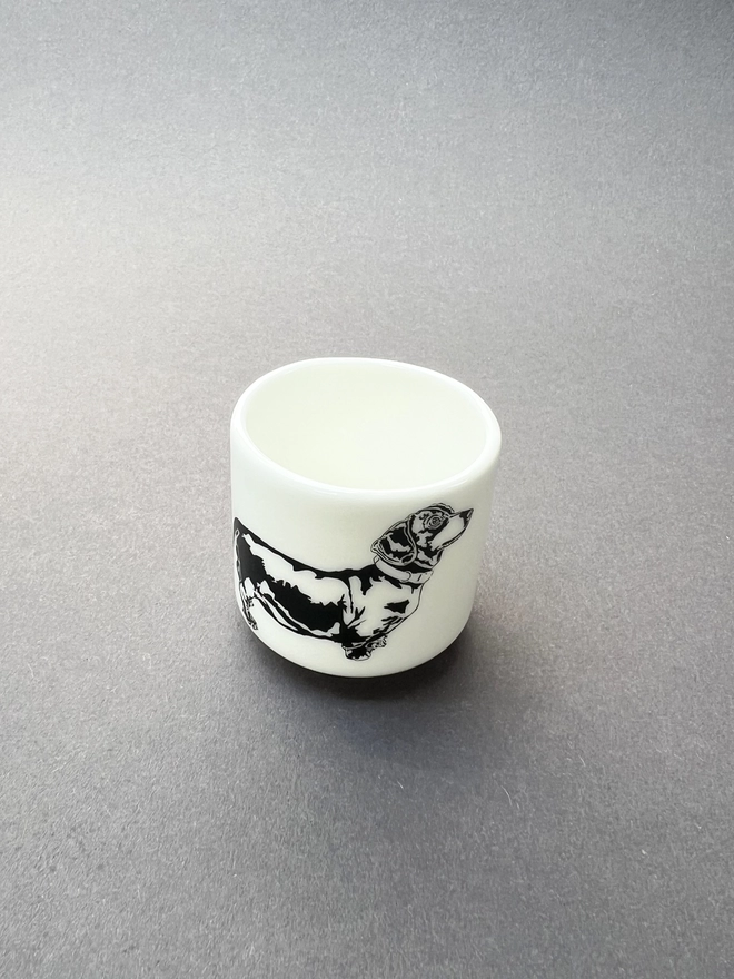 Uk made black and white dachshund design egg cup