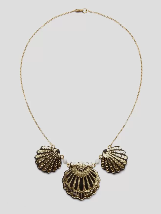 black leather seashell necklace