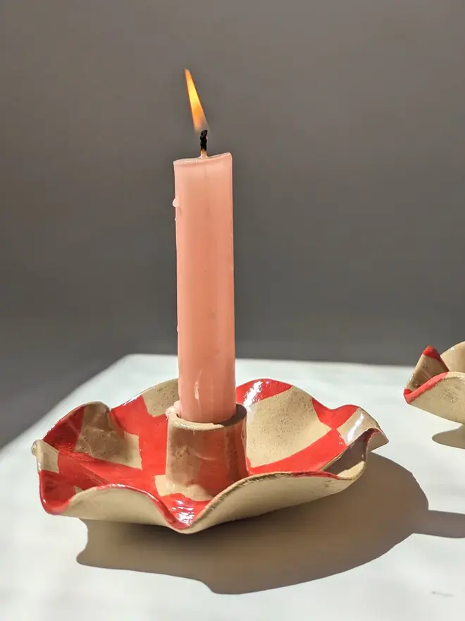 Red Scalloped Candle Holder