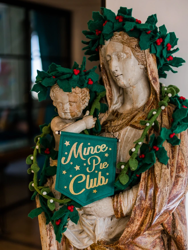 'Mince Pie Club' Christmas Glitter Wall Flag Decoration