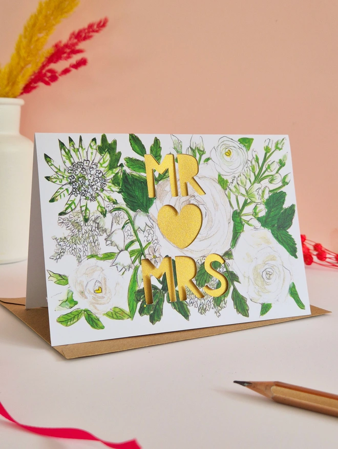 mr and mrs paper cut card