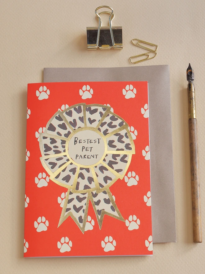 ' Bestest Pet Parent Rosette ' Greetings Card