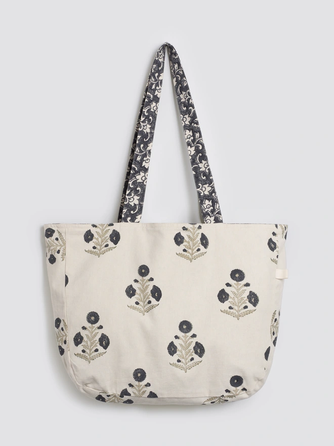 organic cotton reversible shopper bag hand block printed 