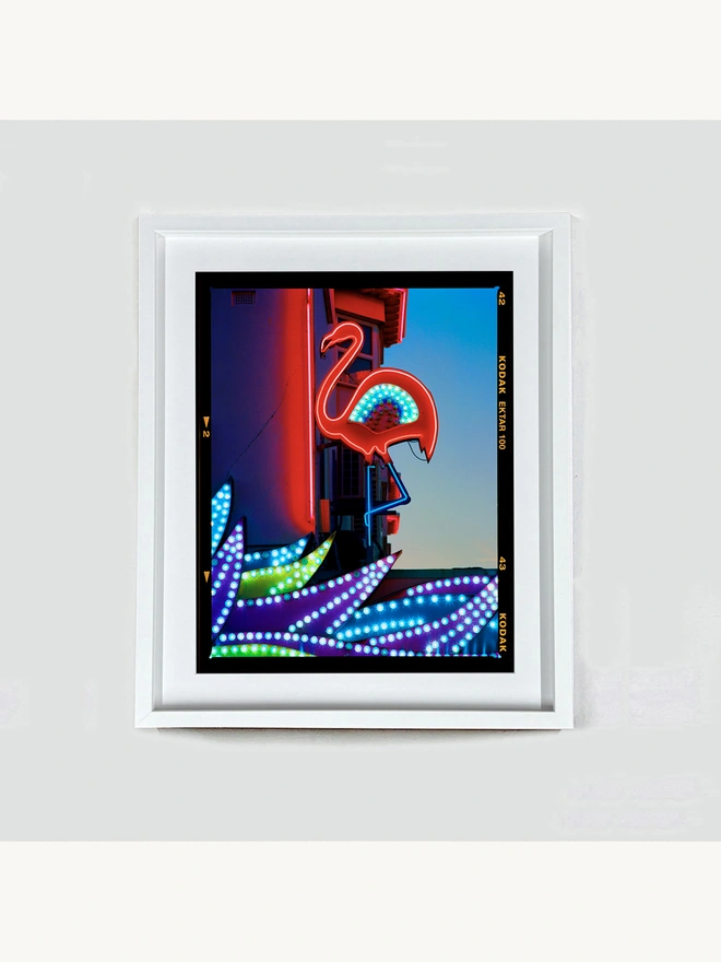 Neon Flamingo Richard Heeps colour print framed in white