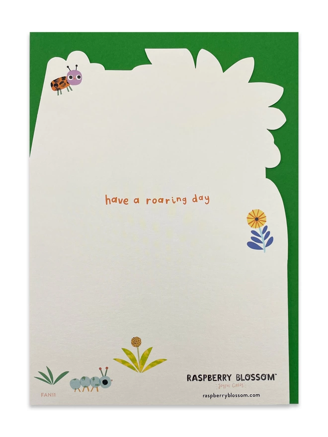 The reverse of the card has a ‘Have a roaring day’ caption with a large space for your own joyful birthday message