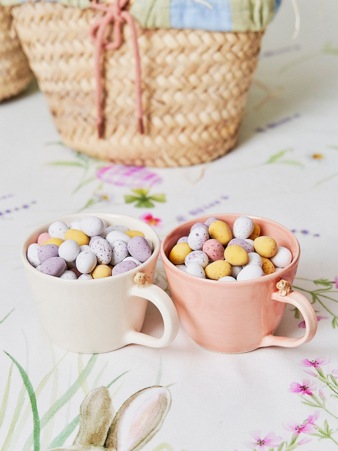 Bunny Egg cups filled with Easter eggs