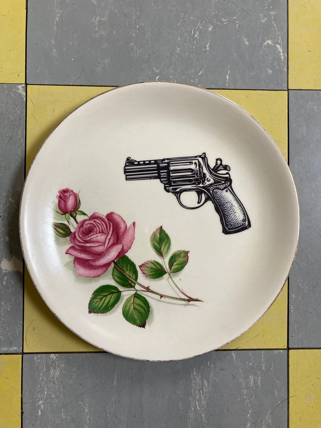 Guns n Roses, china plate, vintage plate, hand printed plate, hand printed, decorative, unique, original, gift, 