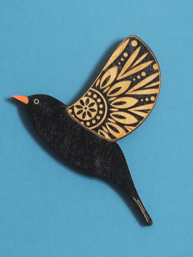 Folk Art Wooden Blackbirds (Set Of 3), blackbird flying hanging on a wall. 