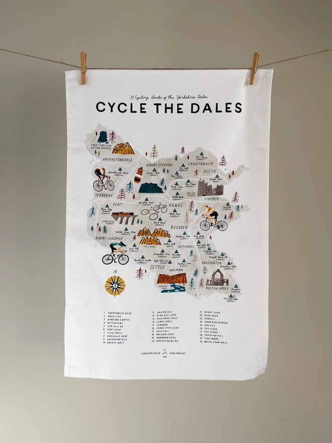 Cycle the Dales Map Tea Towel 